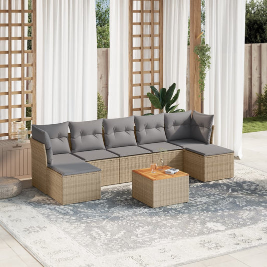 Set Divano da Giardino 8 pz con Cuscini Beige Misto Polyrattan - homemem39