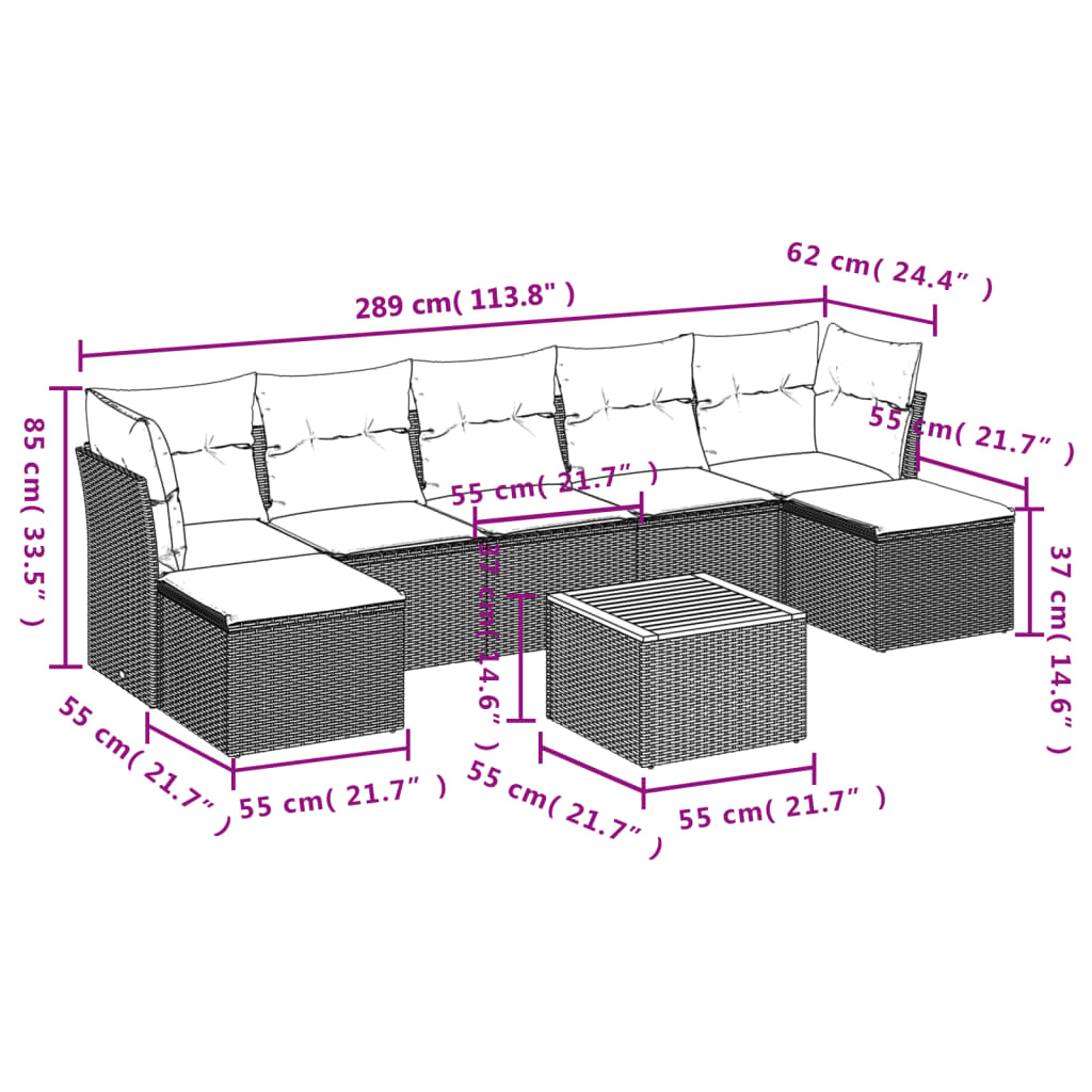 Set Divano da Giardino 8 pz con Cuscini Grigio in Polyrattan - homemem39