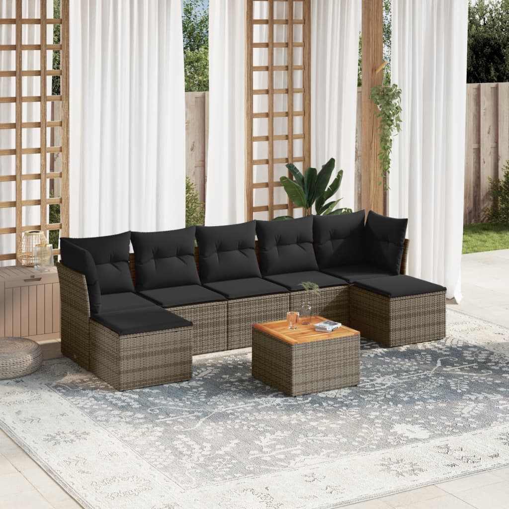 Set Divano da Giardino 8 pz con Cuscini Grigio in Polyrattan - homemem39