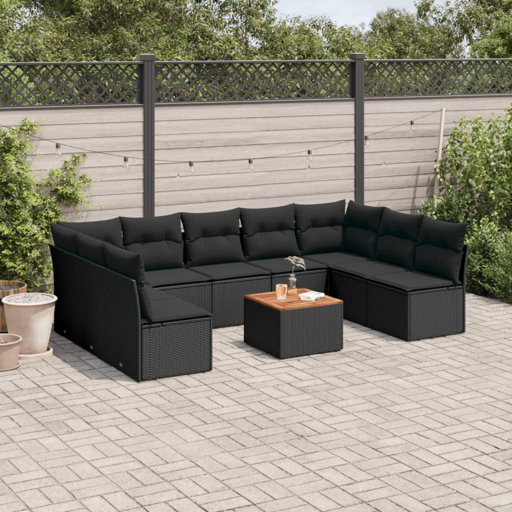 Set Divani da Giardino 10pz con Cuscini in Polyrattan Nero - homemem39