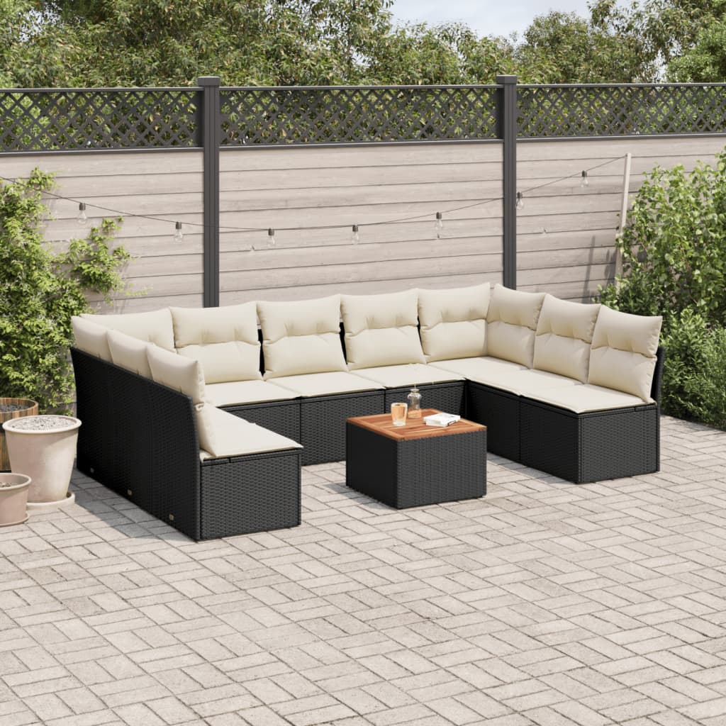 Set Divani da Giardino 10pz con Cuscini in Polyrattan Nero - homemem39