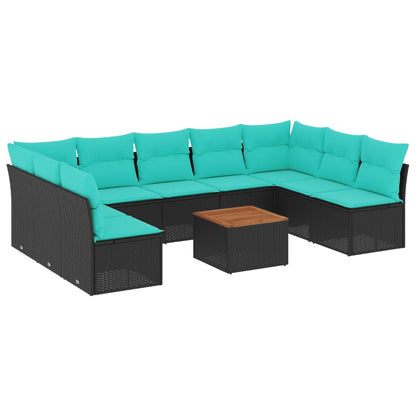 Set Divani da Giardino 10 pz con Cuscini Nero in Polyrattan | homemem39