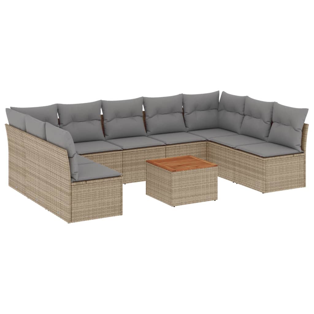 Set Divano da Giardino 10 pz con Cuscini Beige Misto Polyrattan - homemem39