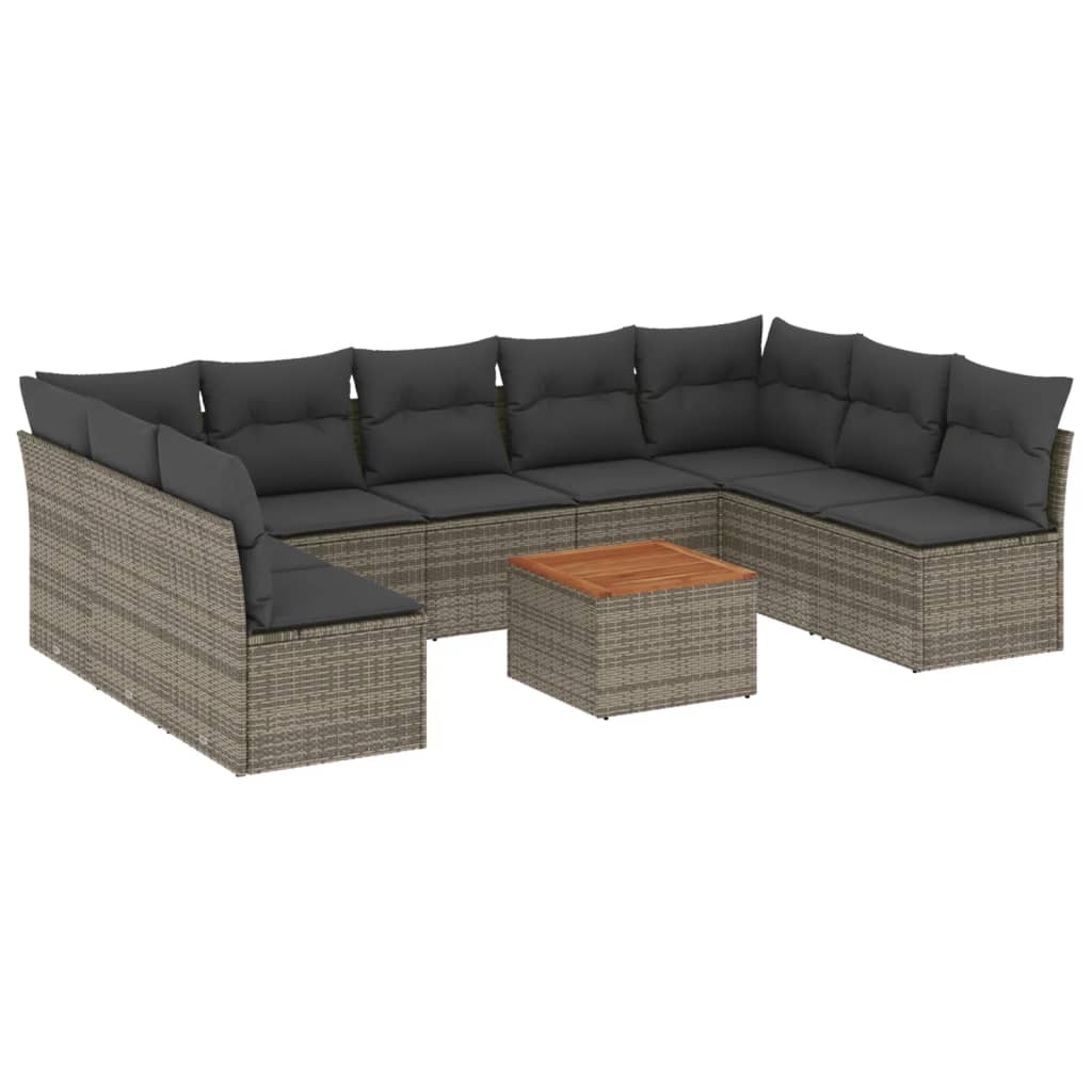 Set Divano da Giardino 10 pz con Cuscini Grigio in Polyrattan - homemem39