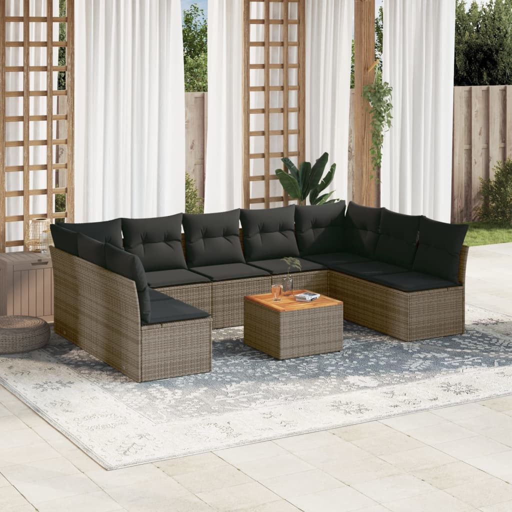 Set Divano da Giardino 10 pz con Cuscini Grigio in Polyrattan - homemem39