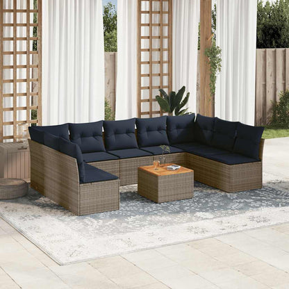 Set Divani da Giardino 10 pz con Cuscini Grigio in Polyrattan | homemem39