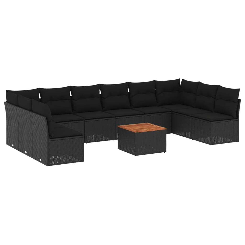 Set Divani da Giardino 11 pz con Cuscini in Polyrattan Nero | homemem39