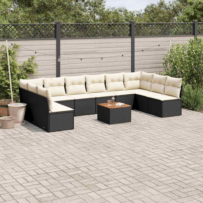 Set Divani da Giardino 11 pz con Cuscini in Polyrattan Nero - homemem39