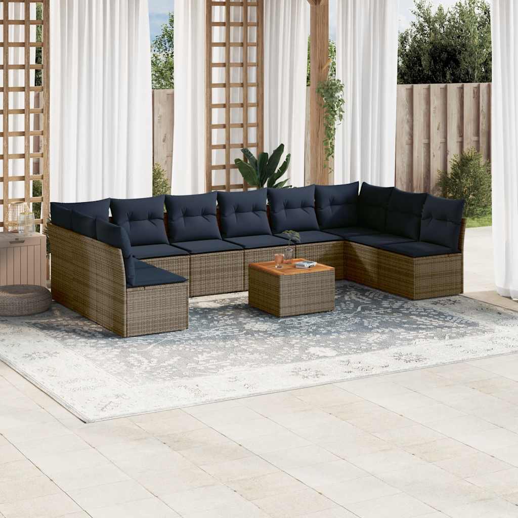 Set Divani da Giardino 11 pz con Cuscini in Polyrattan Grigio - homemem39