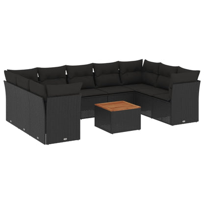 Set Divani da Giardino 10pz con Cuscini in Polyrattan Nero - homemem39
