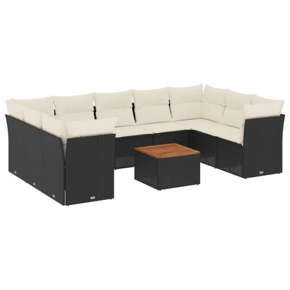 Set Divani da Giardino 10pz con Cuscini in Polyrattan Nero