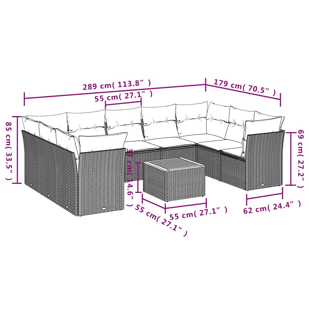Set Divani da Giardino 10pz con Cuscini in Polyrattan Nero - homemem39