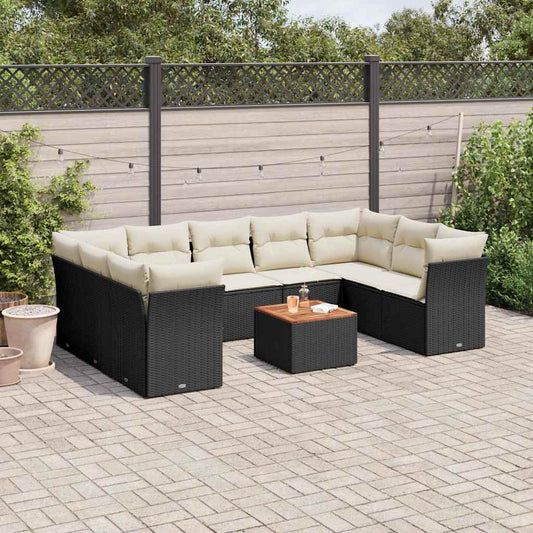 Set Divani da Giardino 10pz con Cuscini in Polyrattan Nero - homemem39