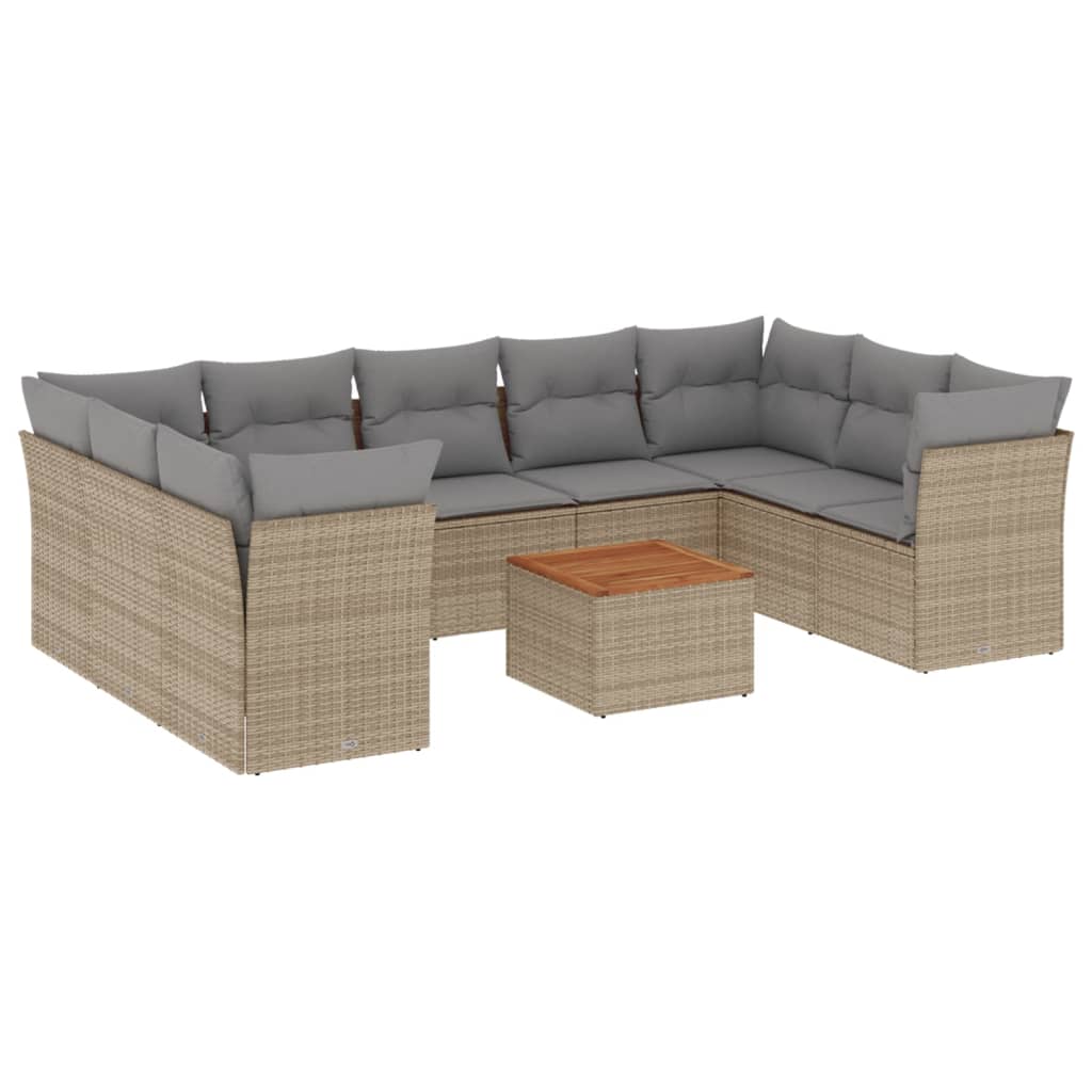 Set Divano da Giardino 10 pz con Cuscini Beige Misto Polyrattan - homemem39