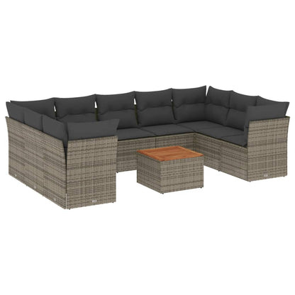 Set Divano da Giardino 10 pz con Cuscini Grigio in Polyrattan - homemem39