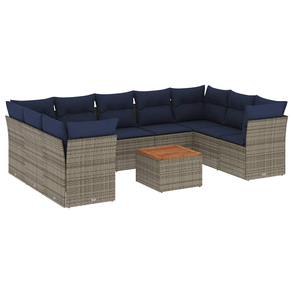 Set Divani da Giardino 10 pz con Cuscini Grigio in Polyrattan - homemem39