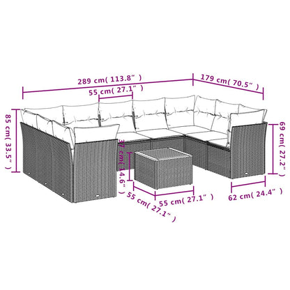 Set Divani da Giardino 10 pz con Cuscini Grigio in Polyrattan - homemem39