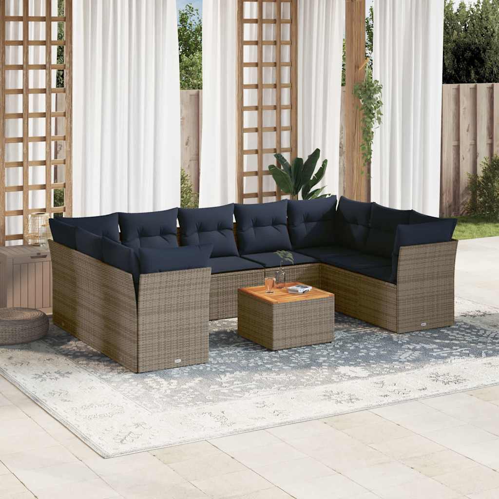Set Divani da Giardino 10 pz con Cuscini Grigio in Polyrattan - homemem39