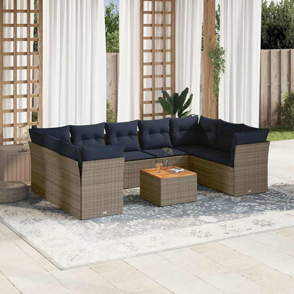 Set Divani da Giardino 10 pz con Cuscini Grigio in Polyrattan - homemem39
