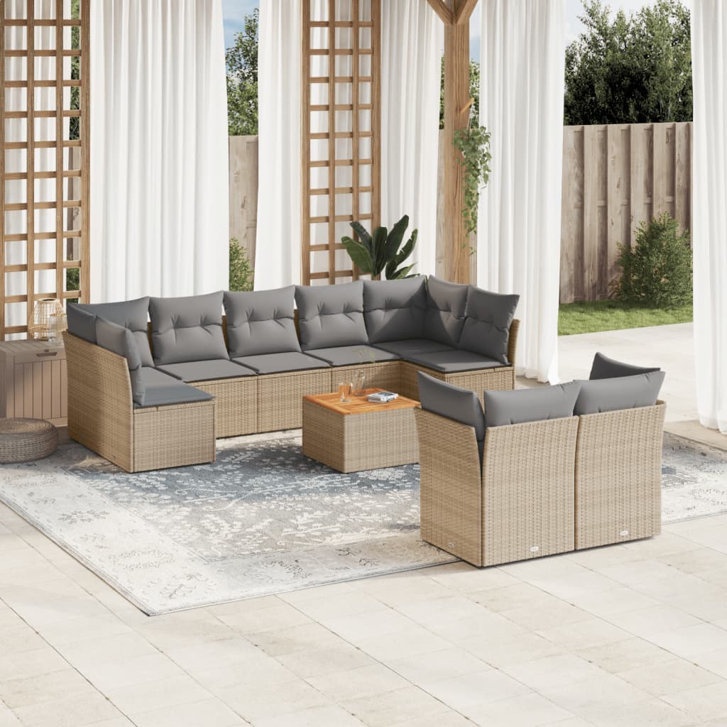 Set Divano da Giardino 10 pz con Cuscini Beige Misto Polyrattan - homemem39