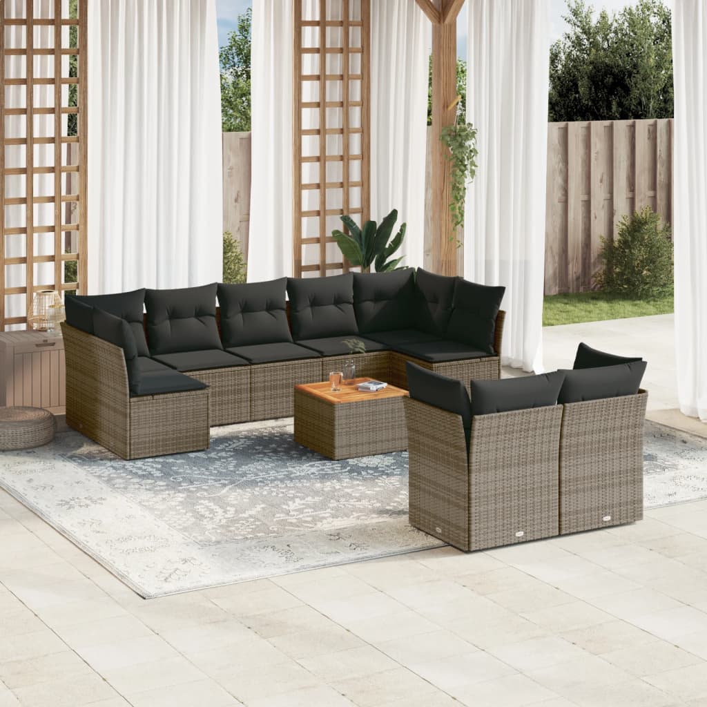 Set Divano da Giardino 10 pz con Cuscini Grigio in Polyrattan - homemem39