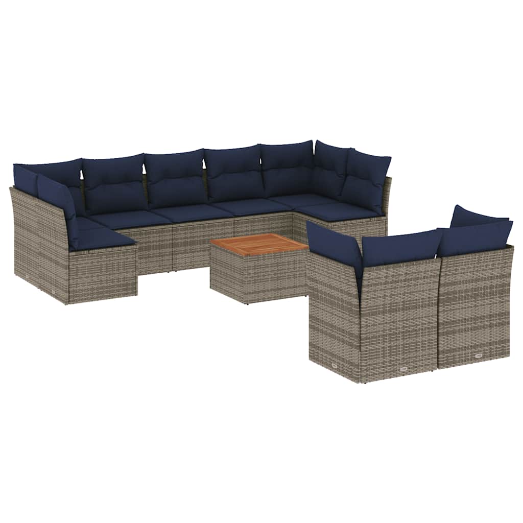 Set Divani da Giardino 10 pz con Cuscini Grigio in Polyrattan - homemem39