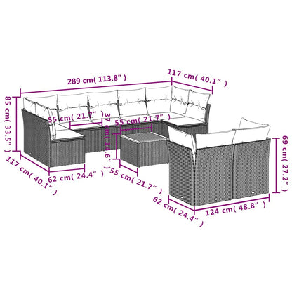 Set Divani da Giardino 10 pz con Cuscini Grigio in Polyrattan - homemem39