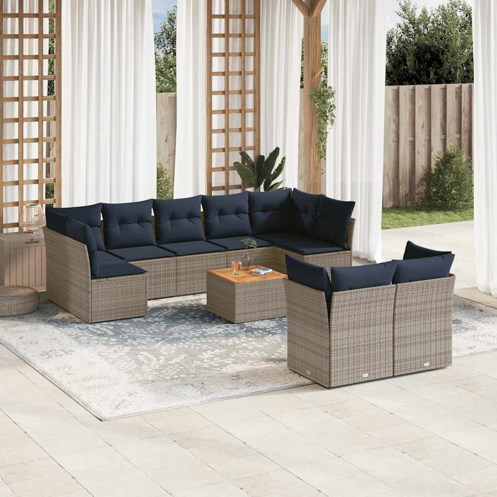 Set Divani da Giardino 10 pz con Cuscini Grigio in Polyrattan - homemem39