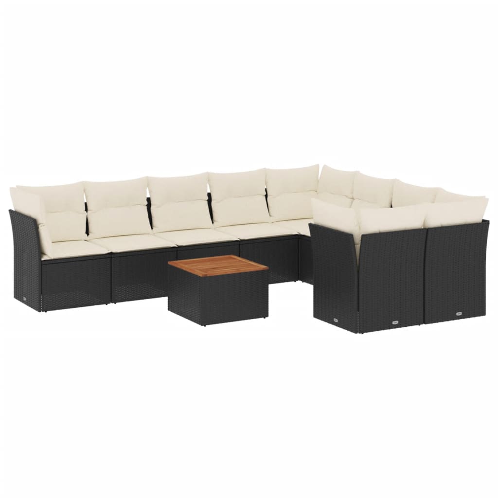 Set Divani da Giardino 10pz con Cuscini in Polyrattan Nero