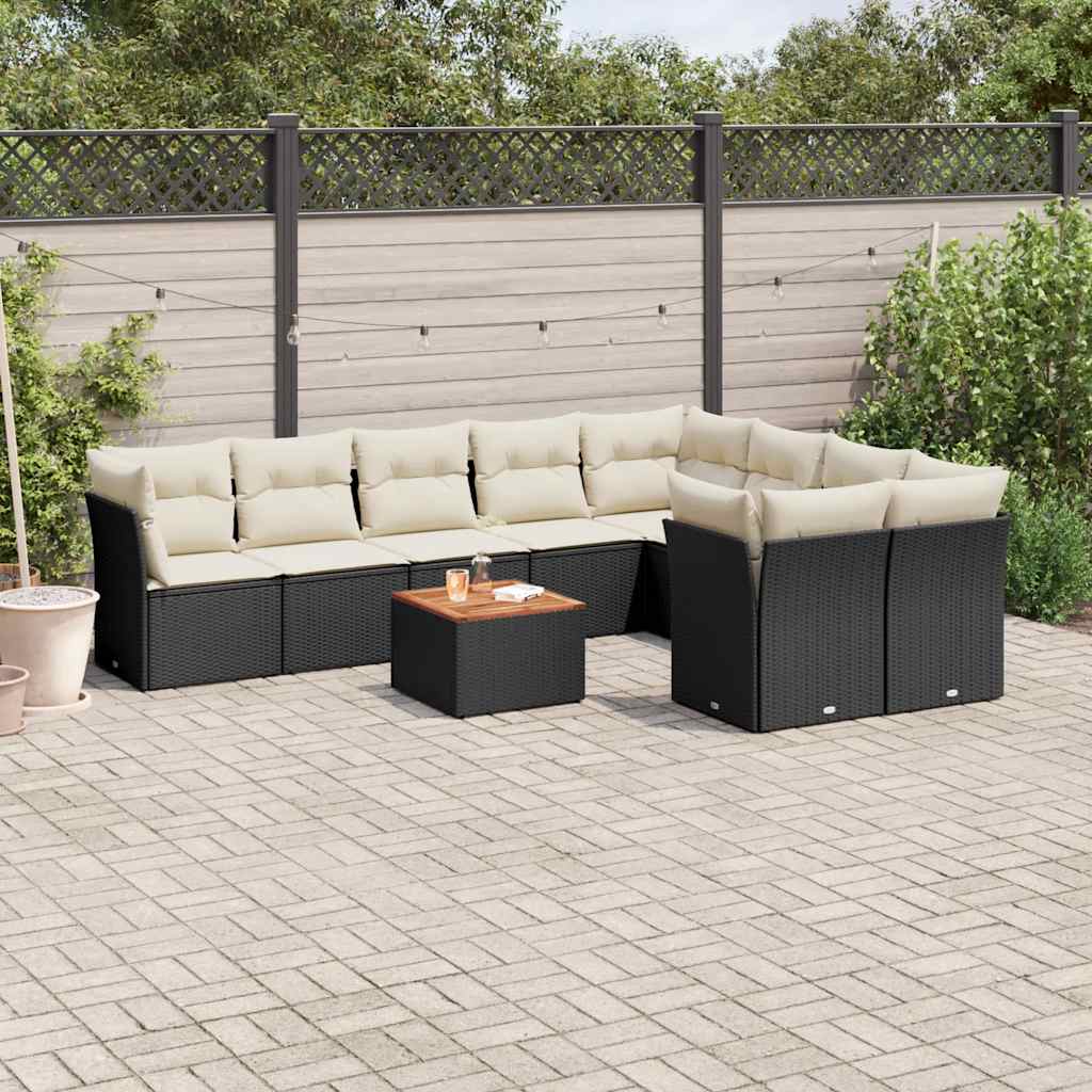 Set Divani da Giardino 10pz con Cuscini in Polyrattan Nero - homemem39