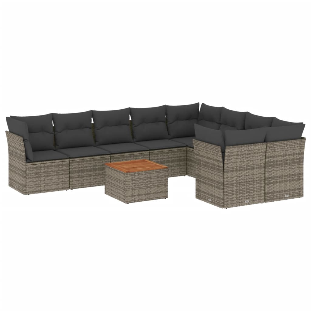 Set Divano da Giardino 10 pz con Cuscini Grigio in Polyrattan - homemem39