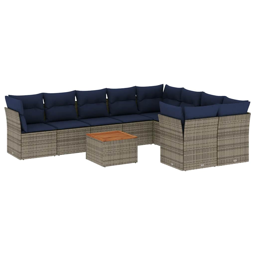 Set Divani da Giardino 10 pz con Cuscini Grigio in Polyrattan | homemem39