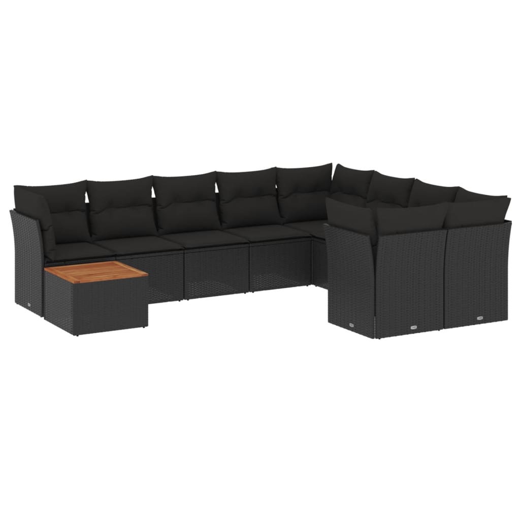 Set Divani da Giardino 10pz con Cuscini in Polyrattan Nero - homemem39