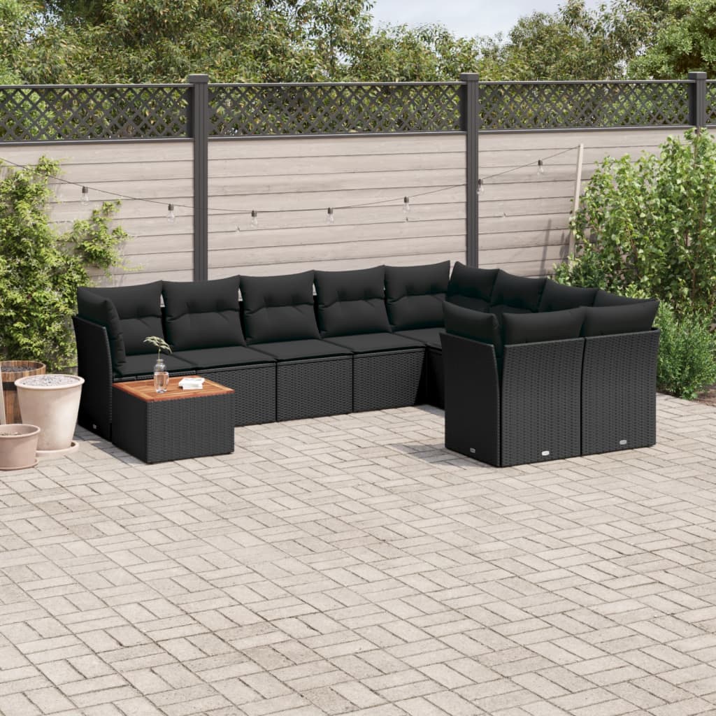Set Divani da Giardino 10pz con Cuscini in Polyrattan Nero - homemem39