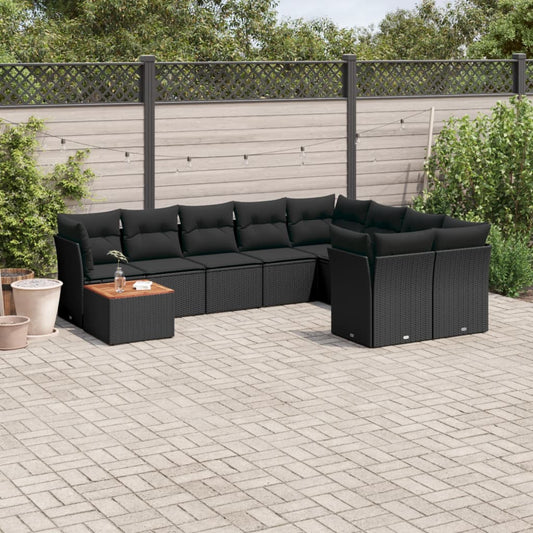 Set Divani da Giardino 10pz con Cuscini in Polyrattan Nero - homemem39
