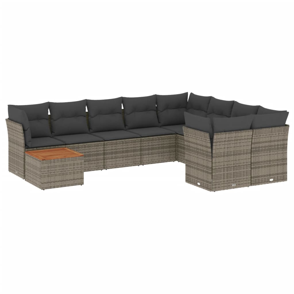 Set Divano da Giardino 10 pz con Cuscini Grigio in Polyrattan - homemem39