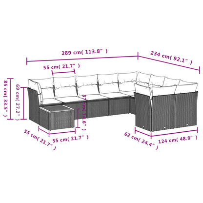 Set Divano da Giardino 10 pz con Cuscini Grigio in Polyrattan - homemem39