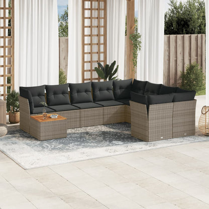 Set Divano da Giardino 10 pz con Cuscini Grigio in Polyrattan - homemem39