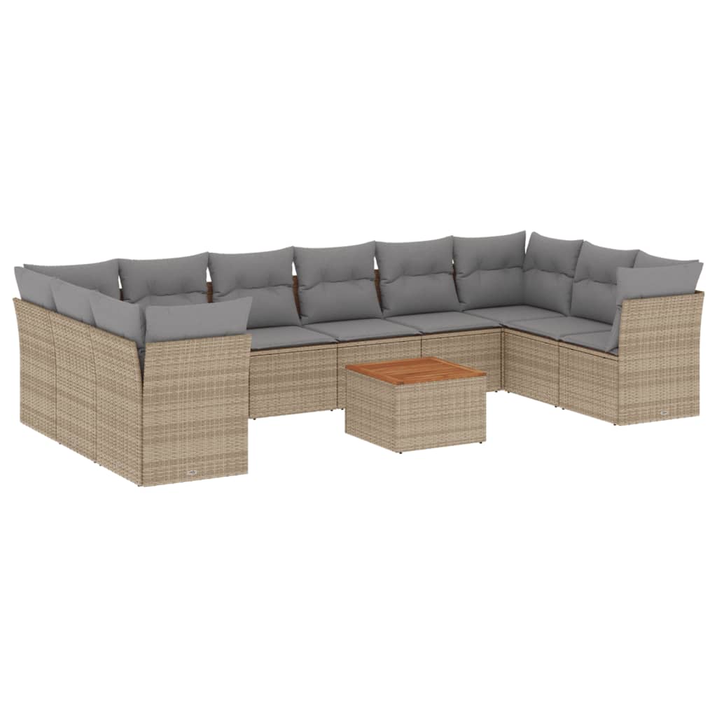 Set Divano da Giardino 11 pz con Cuscini Beige Misto Polyrattan - homemem39