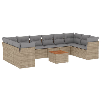 Set Divano da Giardino 11 pz con Cuscini Beige Misto Polyrattan - homemem39