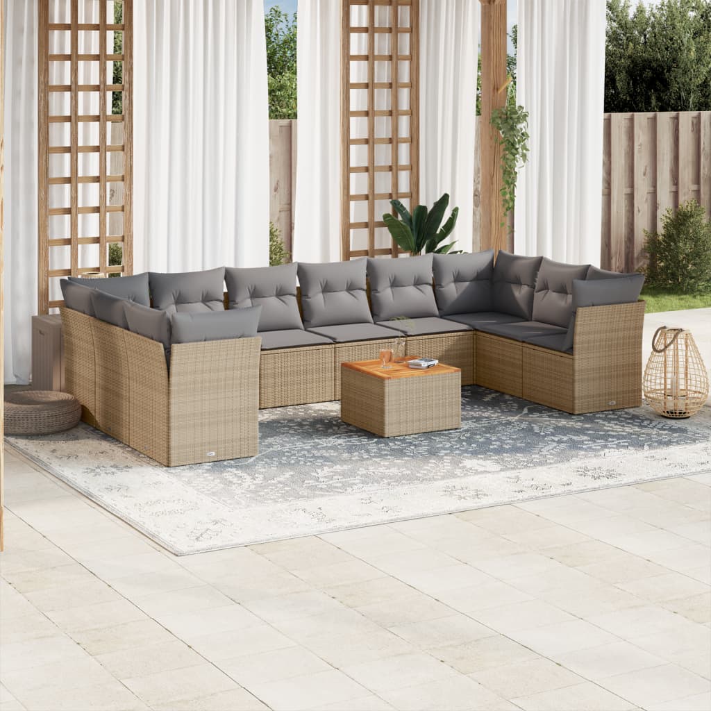 Set Divano da Giardino 11 pz con Cuscini Beige Misto Polyrattan - homemem39