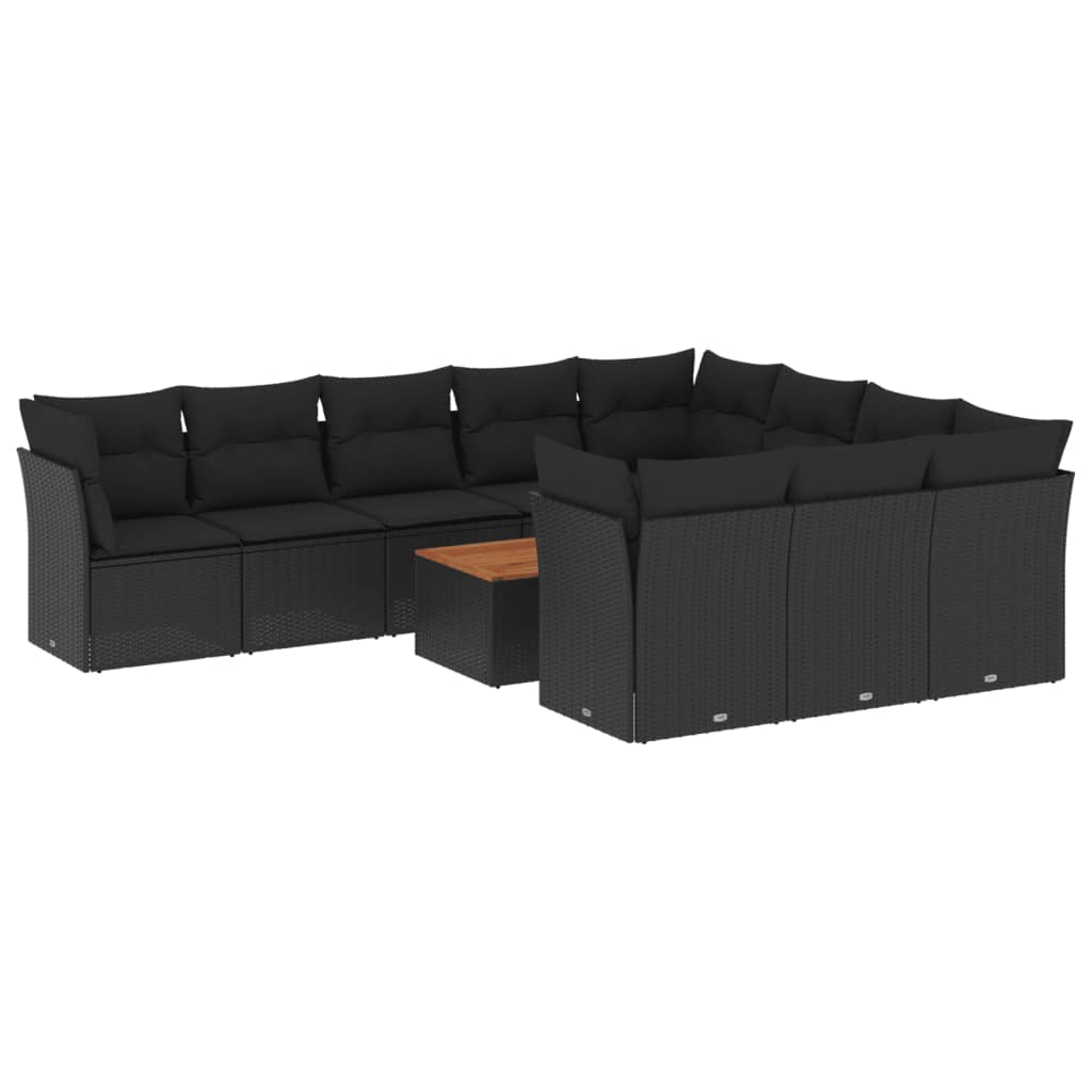 Set Divani da Giardino 11 pz con Cuscini in Polyrattan Nero - homemem39