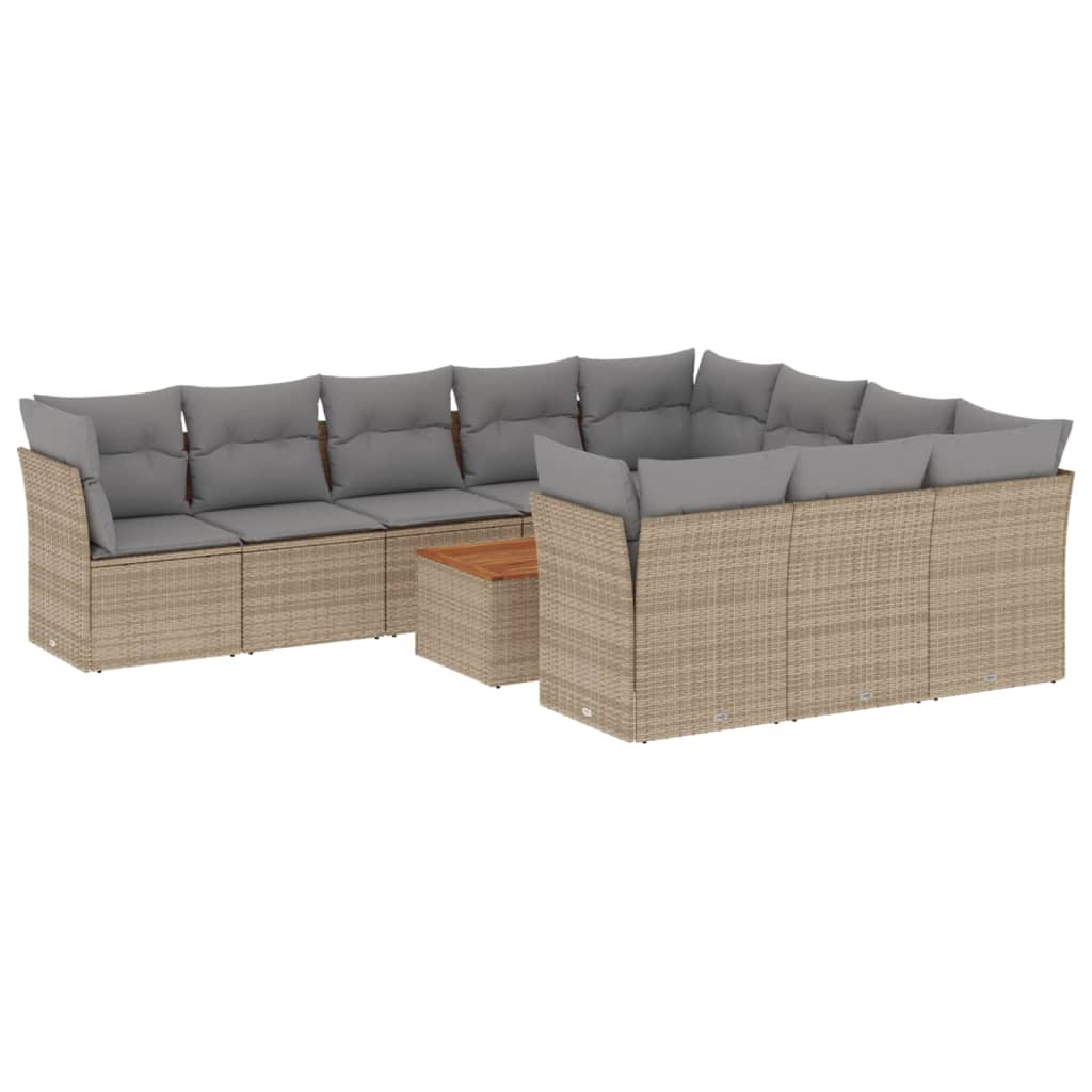 Set Divano da Giardino 11 pz con Cuscini Beige Misto Polyrattan - homemem39