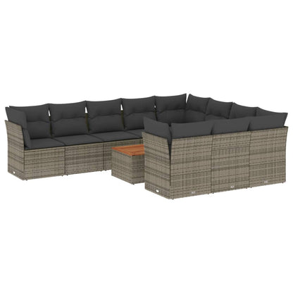 Set Divani da Giardino 11 pz con Cuscini in Polyrattan Grigio - homemem39