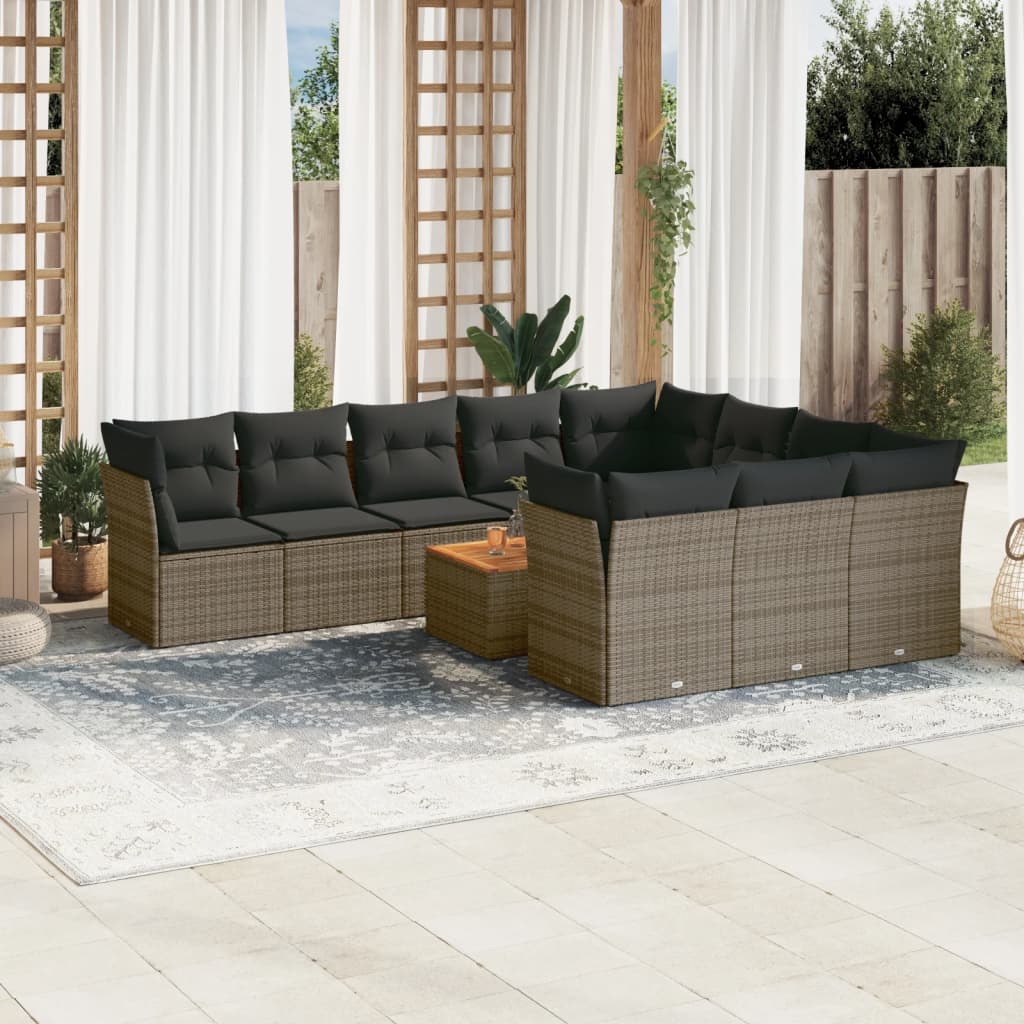 Set Divani da Giardino 11 pz con Cuscini in Polyrattan Grigio - homemem39