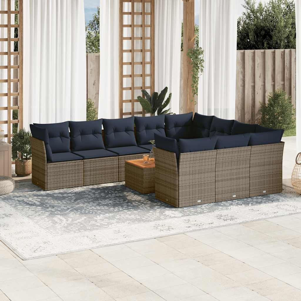 Set Divani da Giardino 11 pz con Cuscini in Polyrattan Grigio - homemem39