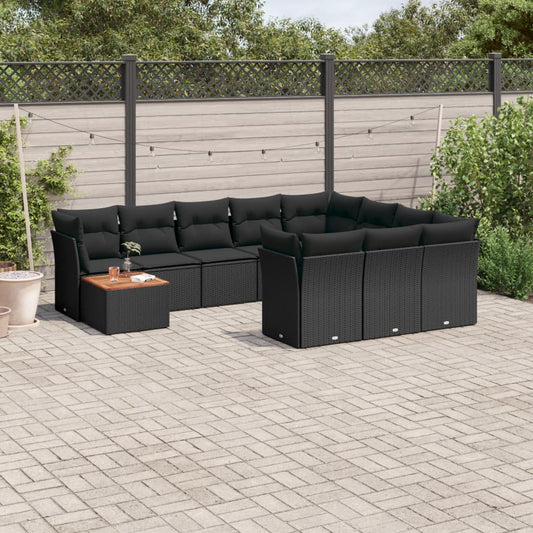 Set Divani da Giardino 11 pz con Cuscini in Polyrattan Nero - homemem39
