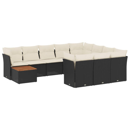 Set Divani da Giardino 11 pz con Cuscini in Polyrattan Nero - homemem39