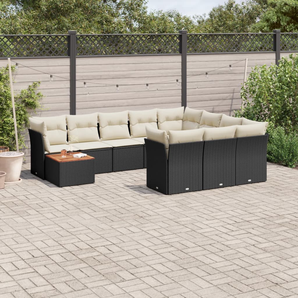 Set Divani da Giardino 11 pz con Cuscini in Polyrattan Nero - homemem39