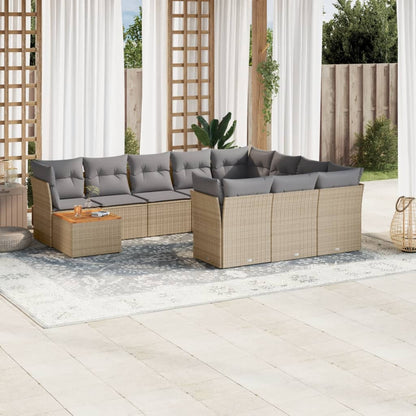 Set Divano da Giardino 11 pz con Cuscini Beige Misto Polyrattan - homemem39